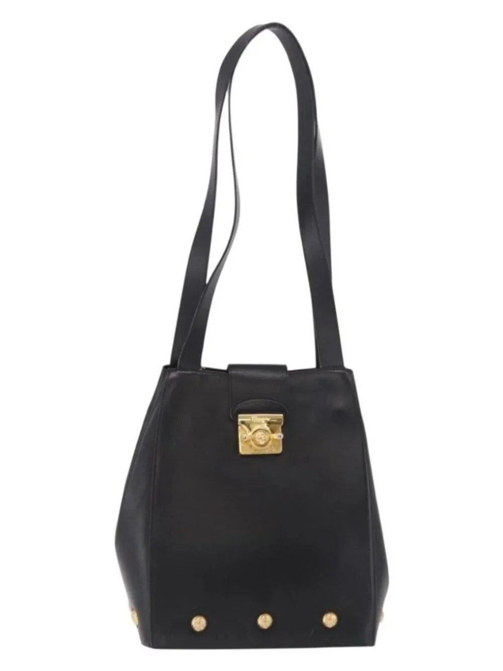 Salvatore Ferragamo Shoulder Bag Leather Black Gold Auth ka4956